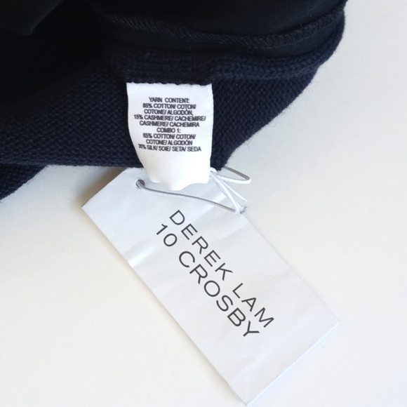 10 Crosby Derek Lam Women's Navy Blue Cashmere & Silk Short Sleeve Sweater Top L - Picture 9 of 13
